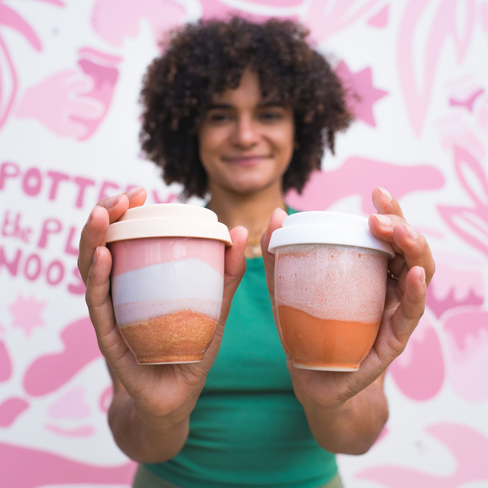 Two 6oz Travel Cups in Cougar and Monsoon glazes