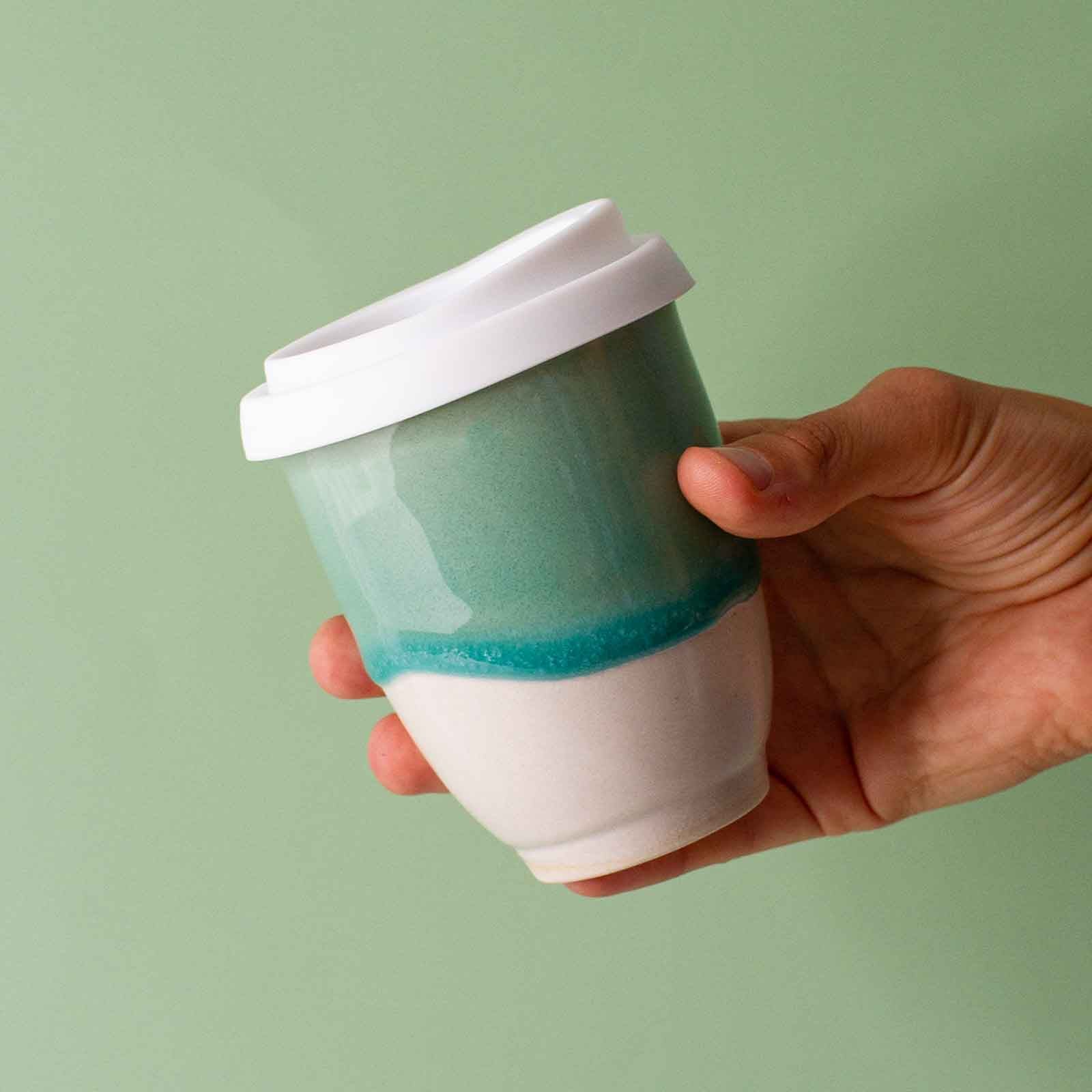 Green Handmade Ceramic Travel Cup 8oz