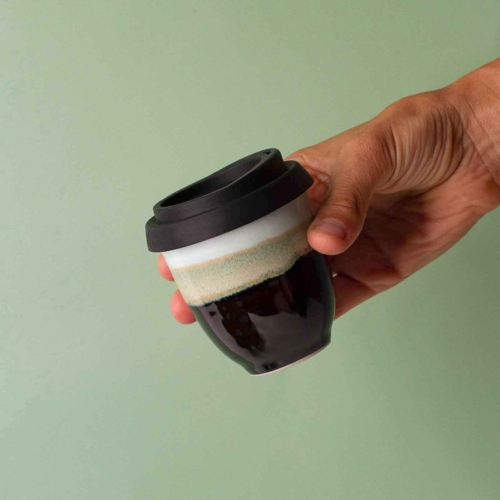 Green and brown Ceramic Piccolo Cup 4oz