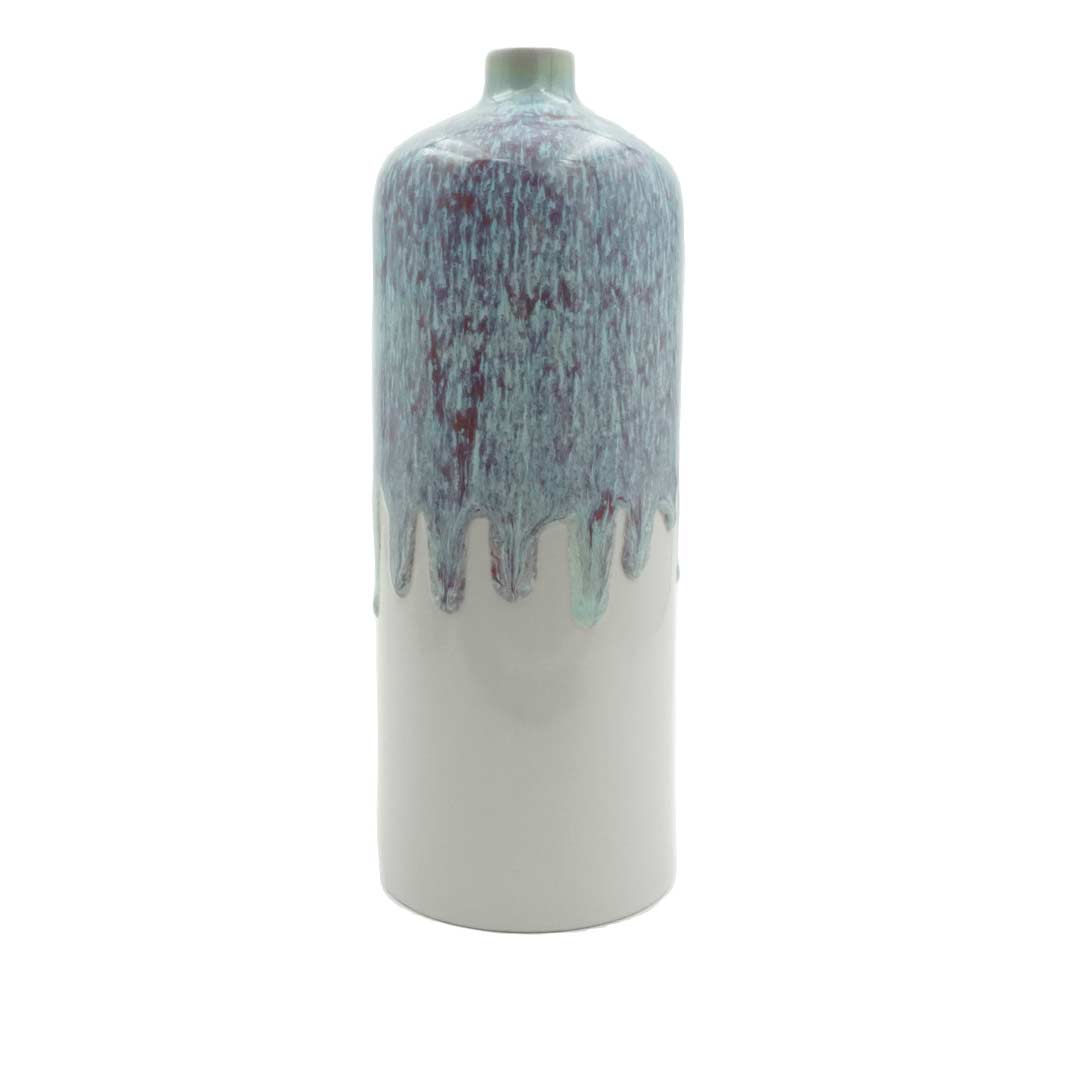 Pottery For The Planet medium decorative bud vase with blue and white glaze finish