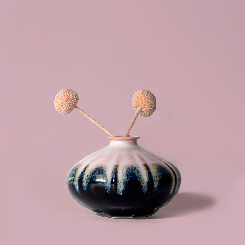 Pottery For The Planet artisan decorative vases with black and white glaze and minimalist dried flowers