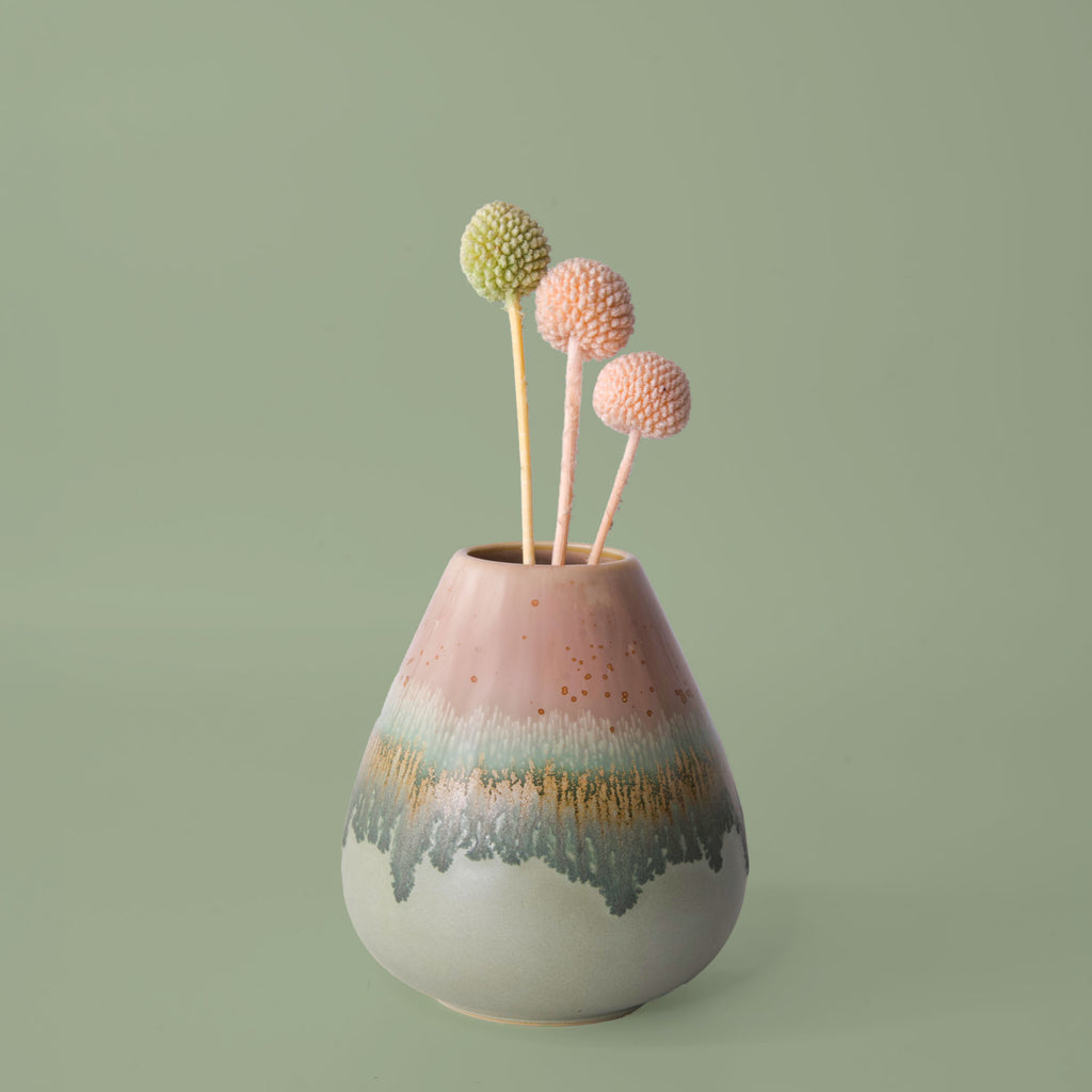 Unique pottery flower vase with pastel glaze and textured flower stems by Pottery For The Planet