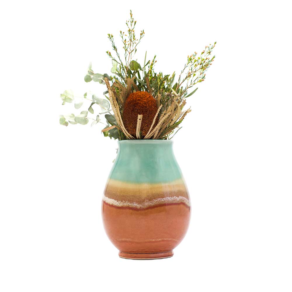 Green and Coral Ceramic Vase