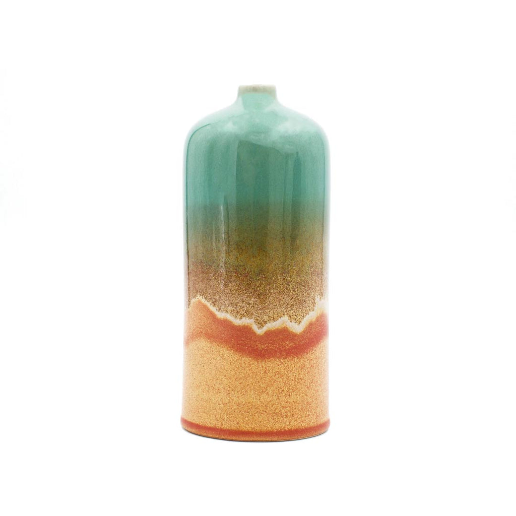 Pottery For The Planet medium decorative bud vase with green and earth tone gradient glaze